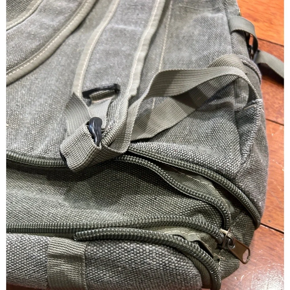 PowerLand Backpack Green Canvas Tactical Multi-Pocket Rucksack Streetwear Rugged